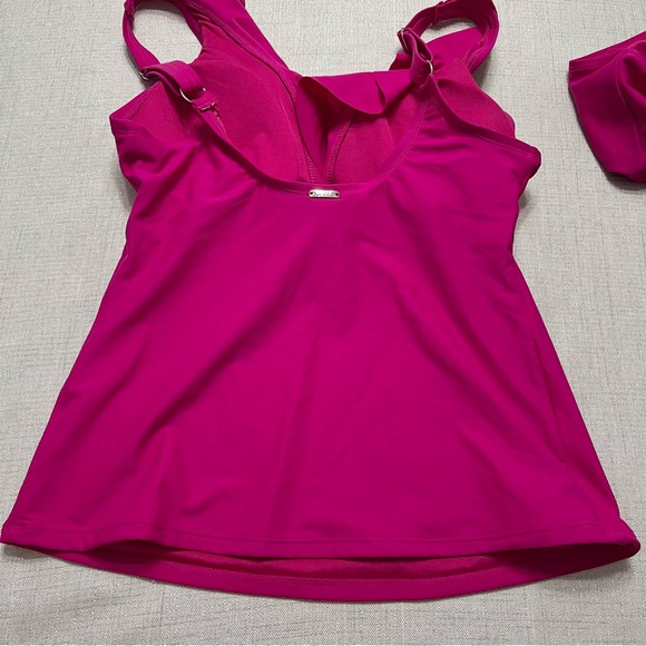 DKNY Ladies Swimsuit Ruffle Tankini Pink 2 Piece Set Size Large - Picture 5 of 11